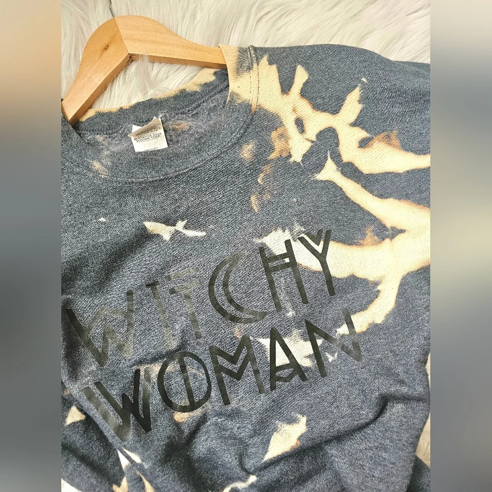 Witchy Woman Gray + Bleached Crewneck Sweater - Picture 3 of 5